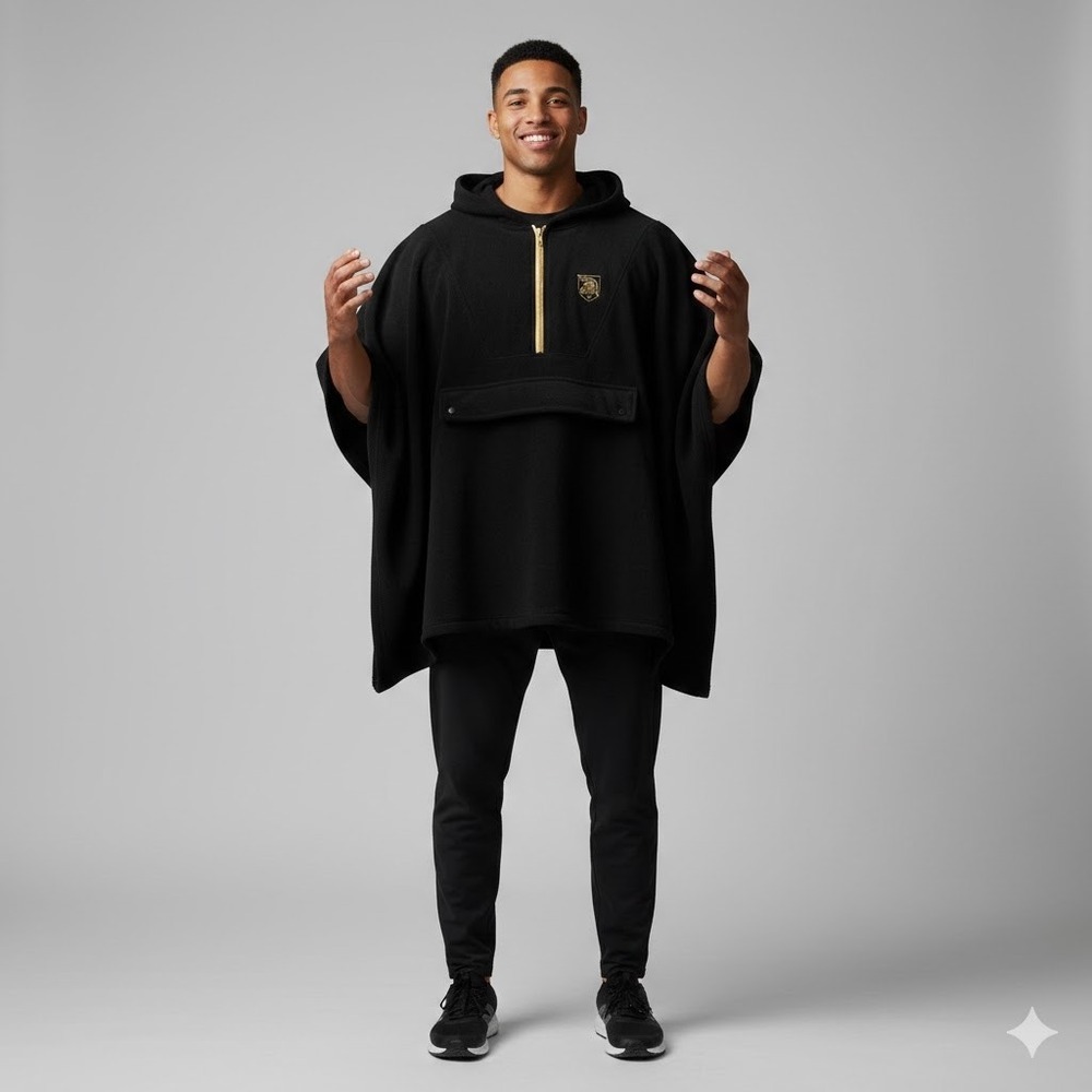 Emerson‎ Street Clothing Black Fleece Hooded Poncho Quarter Zip Sample Size S
